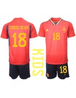 Španělsko Jordi Alba #18 Domácí dres pro děti MS 2022 Krátký Rukáv (+ trenýrky)